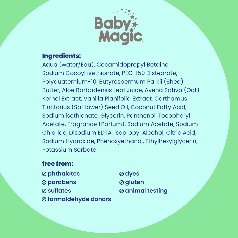 Final display of Baby Magic vanilla oat wash with soothing aroma