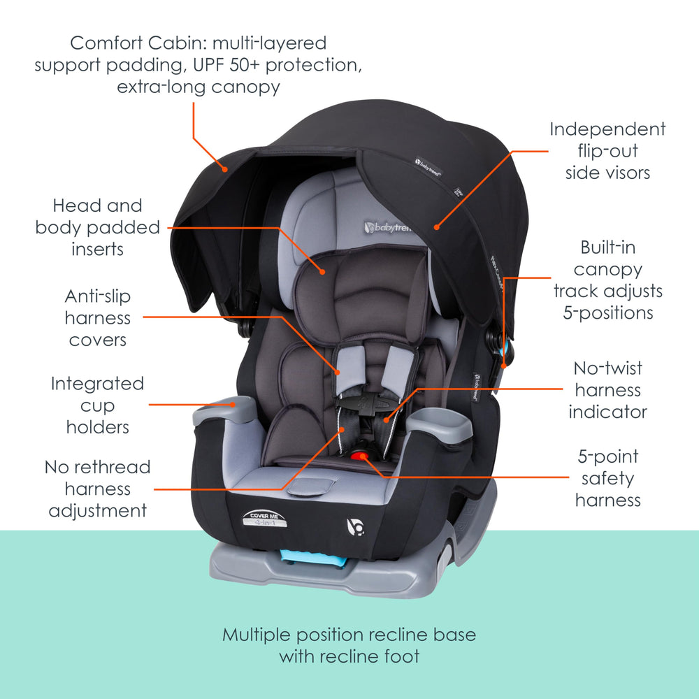 Baby Trend Cover Me side visors provide shade from multiple directions