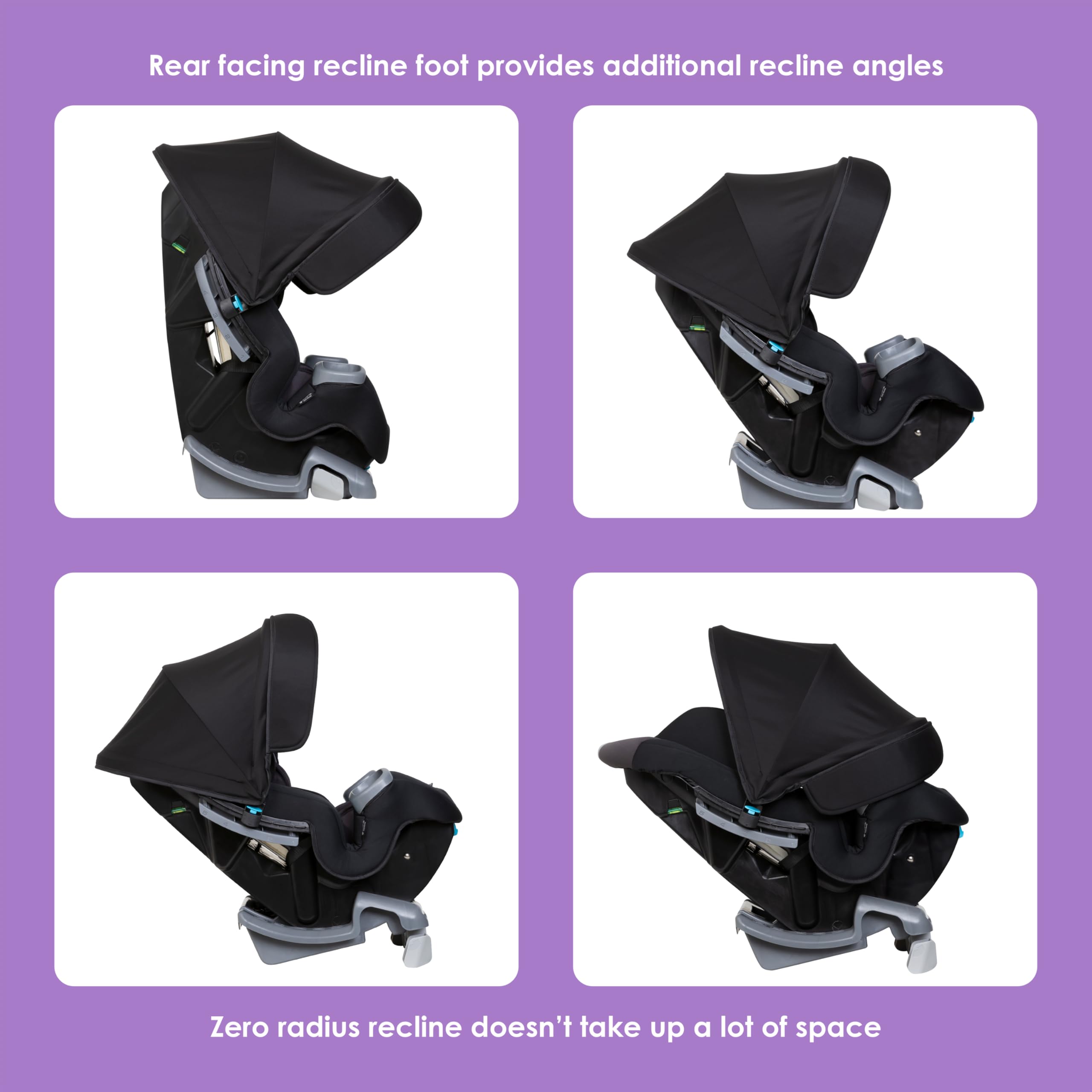 Baby Trend Cover Me zero radius recline enables easy angle changes