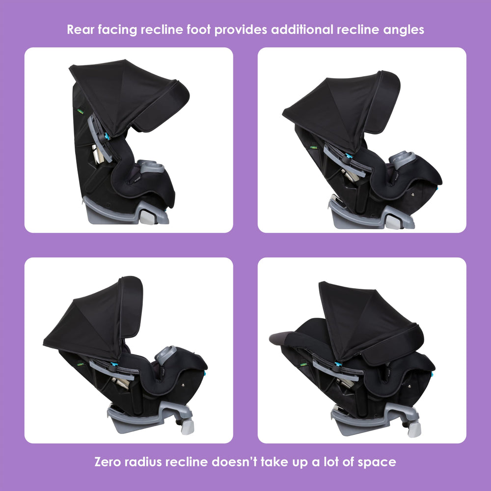 Baby Trend Cover Me zero radius recline enables easy angle changes