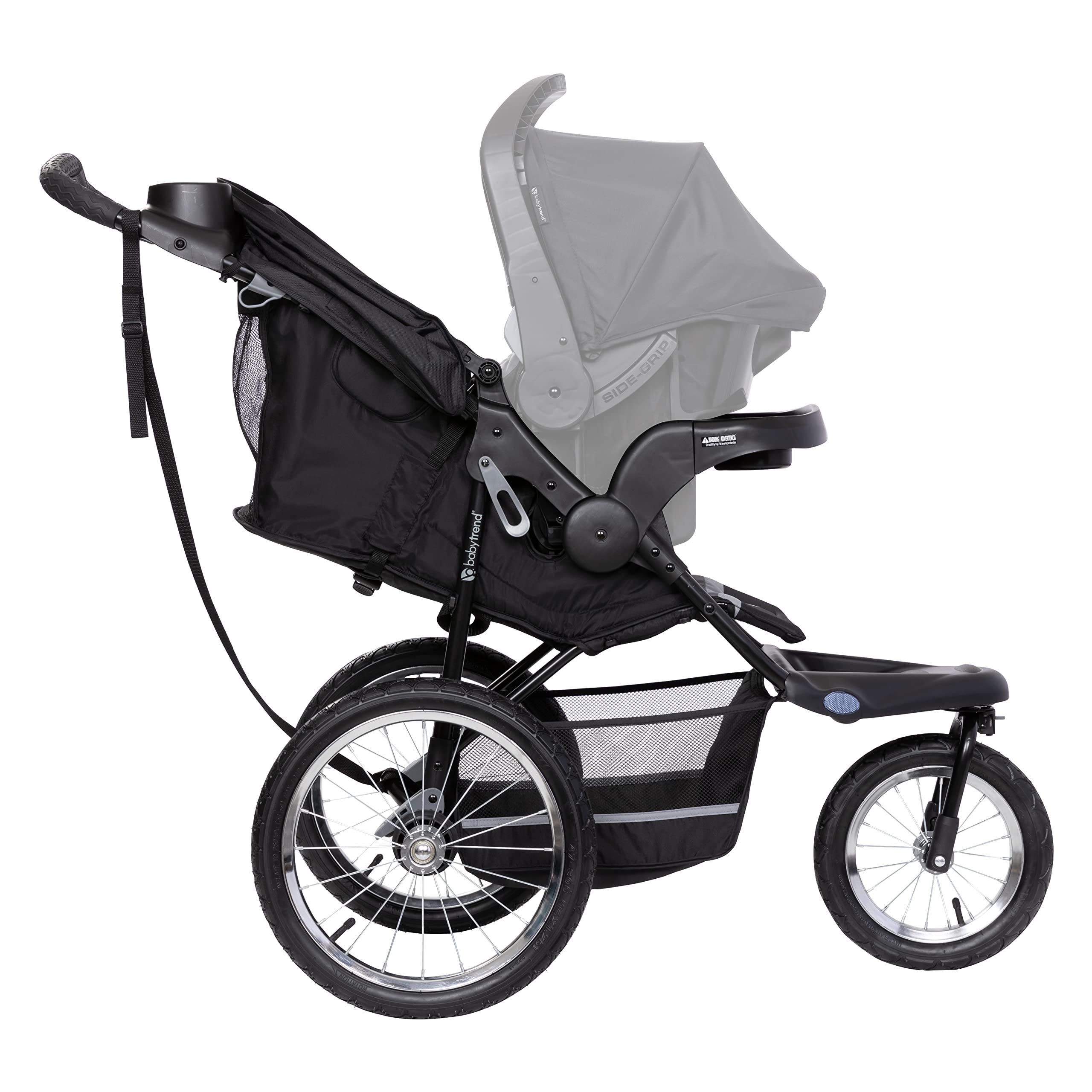 Baby Trend Expedition Jogger Dash Black parent tray with two cup holders keeps drinks within reach