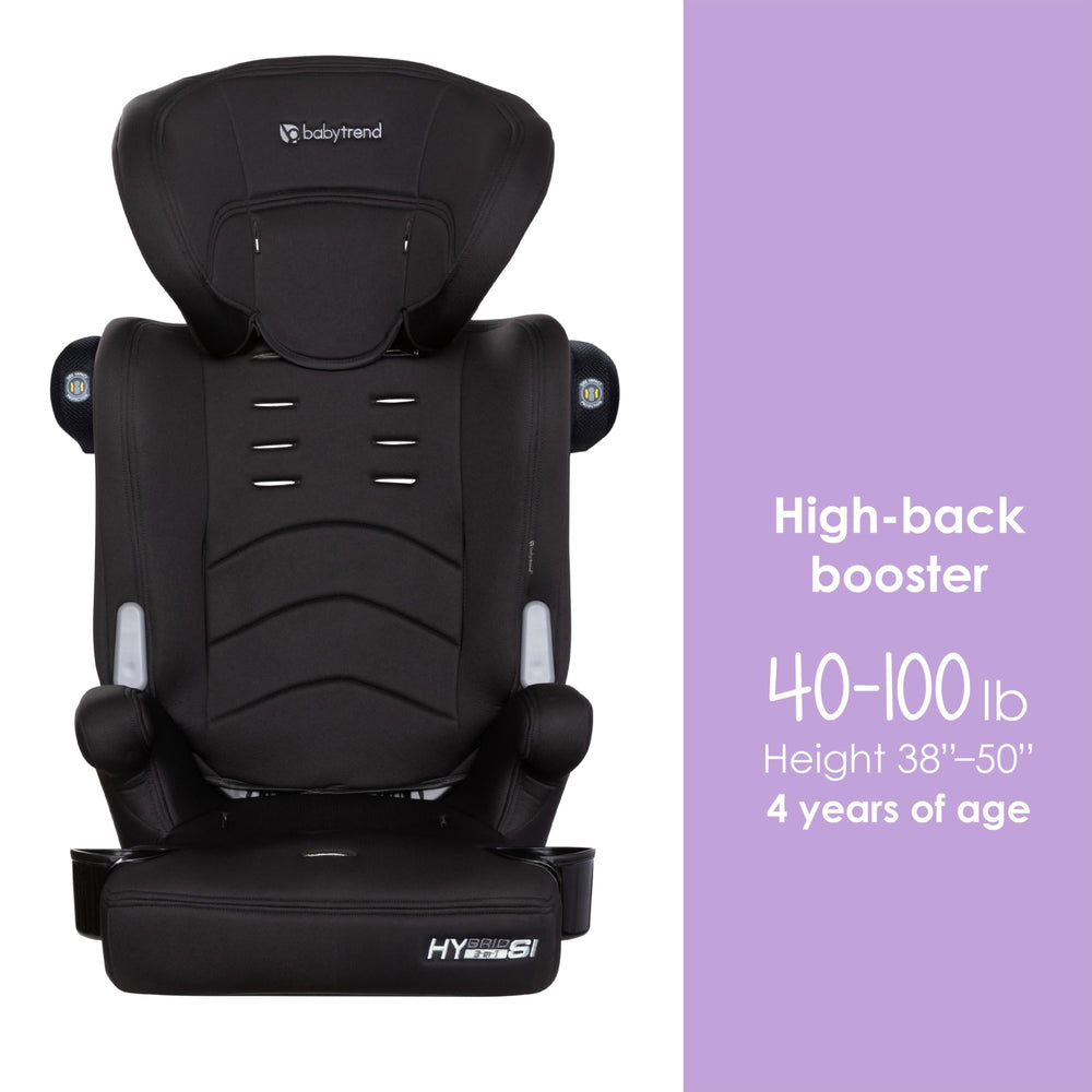 Baby Trend Hybrid SI booster seat demonstrating 3-stage growth for long-term use