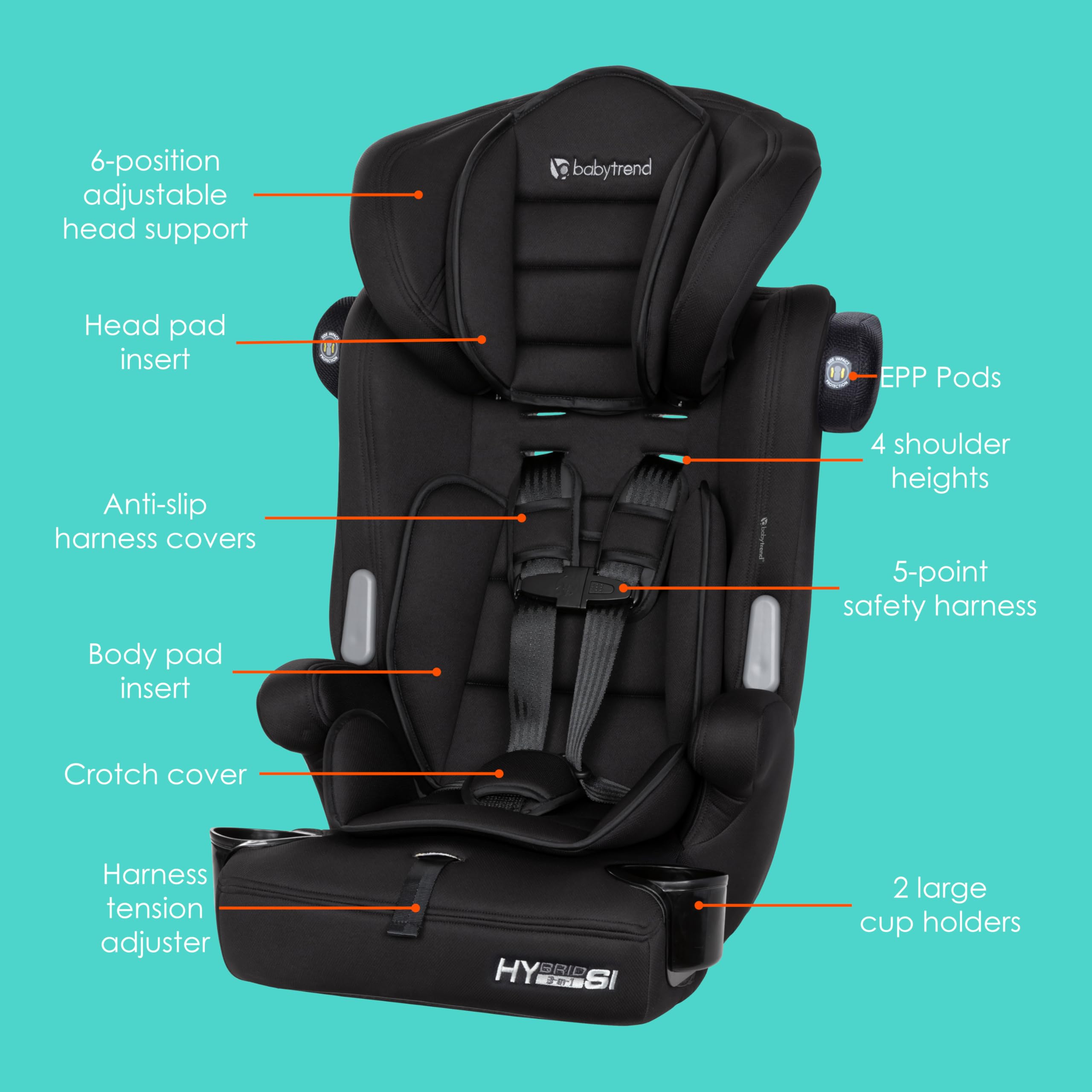 Baby Trend Hybrid SI booster seat adjustable headrest for growing kids and customized comfort