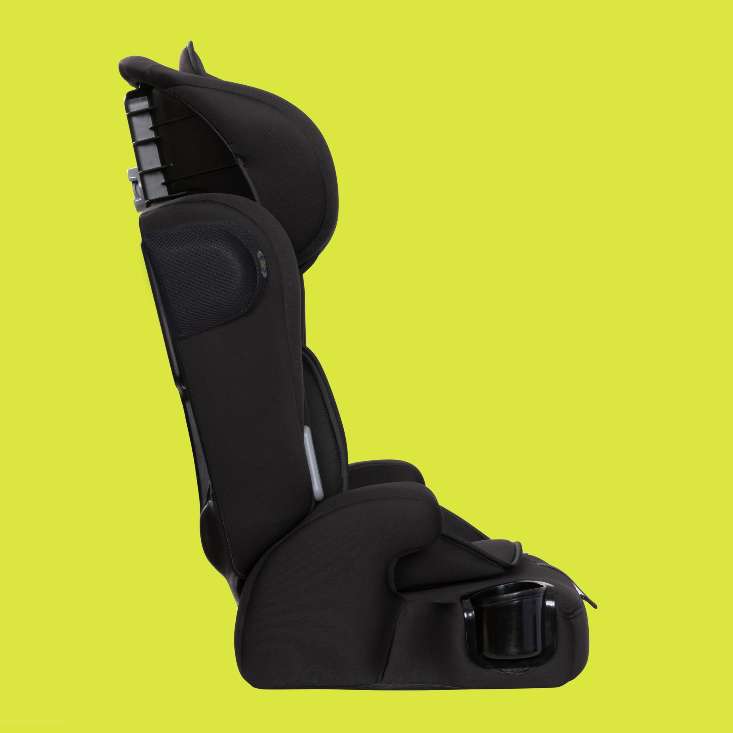 Baby Trend Hybrid SI booster seat adjustable headrest in action for proper fit