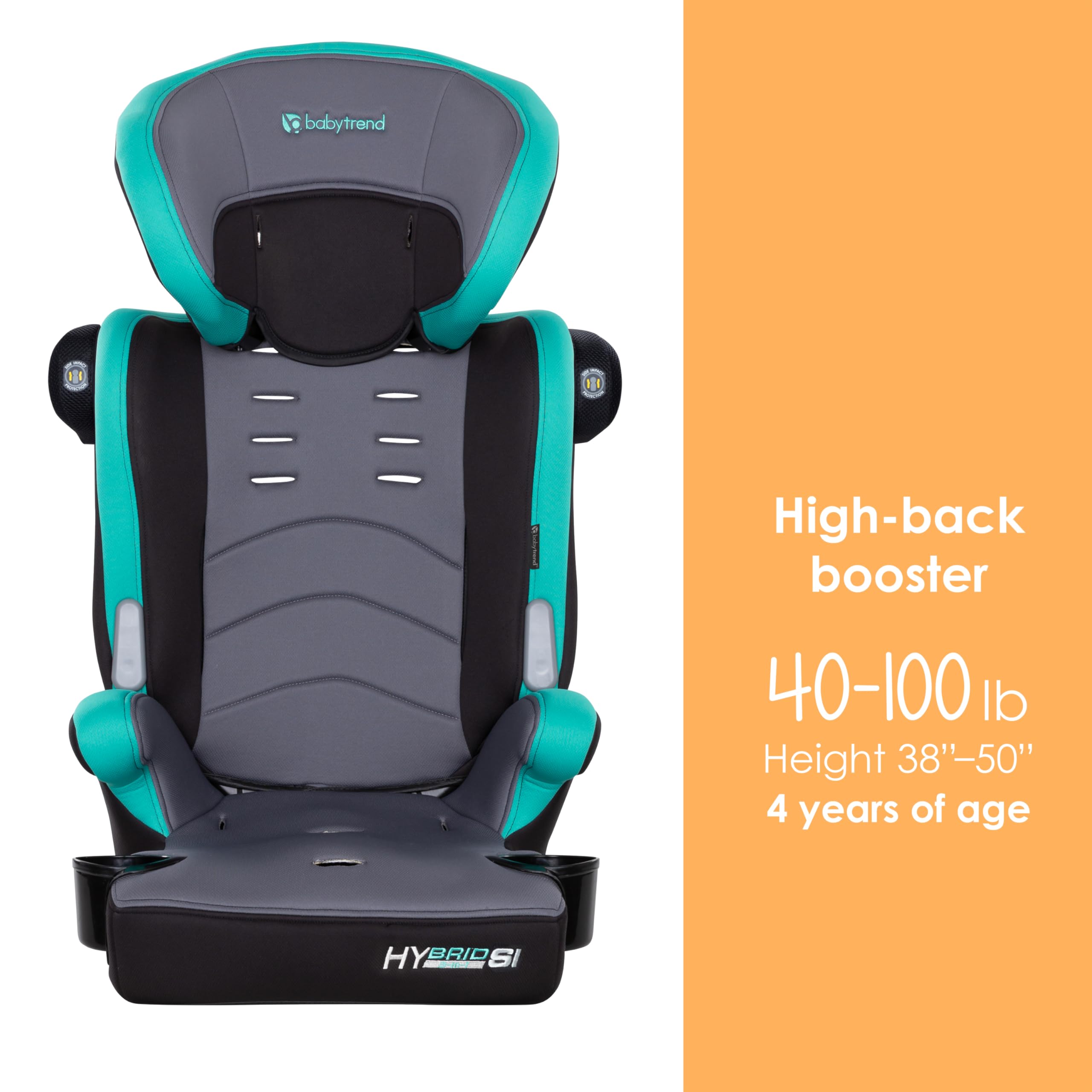 Baby Trend Hybrid SI 3-in-1 booster seat Hoboken Teal dual cup holders boost convenience
