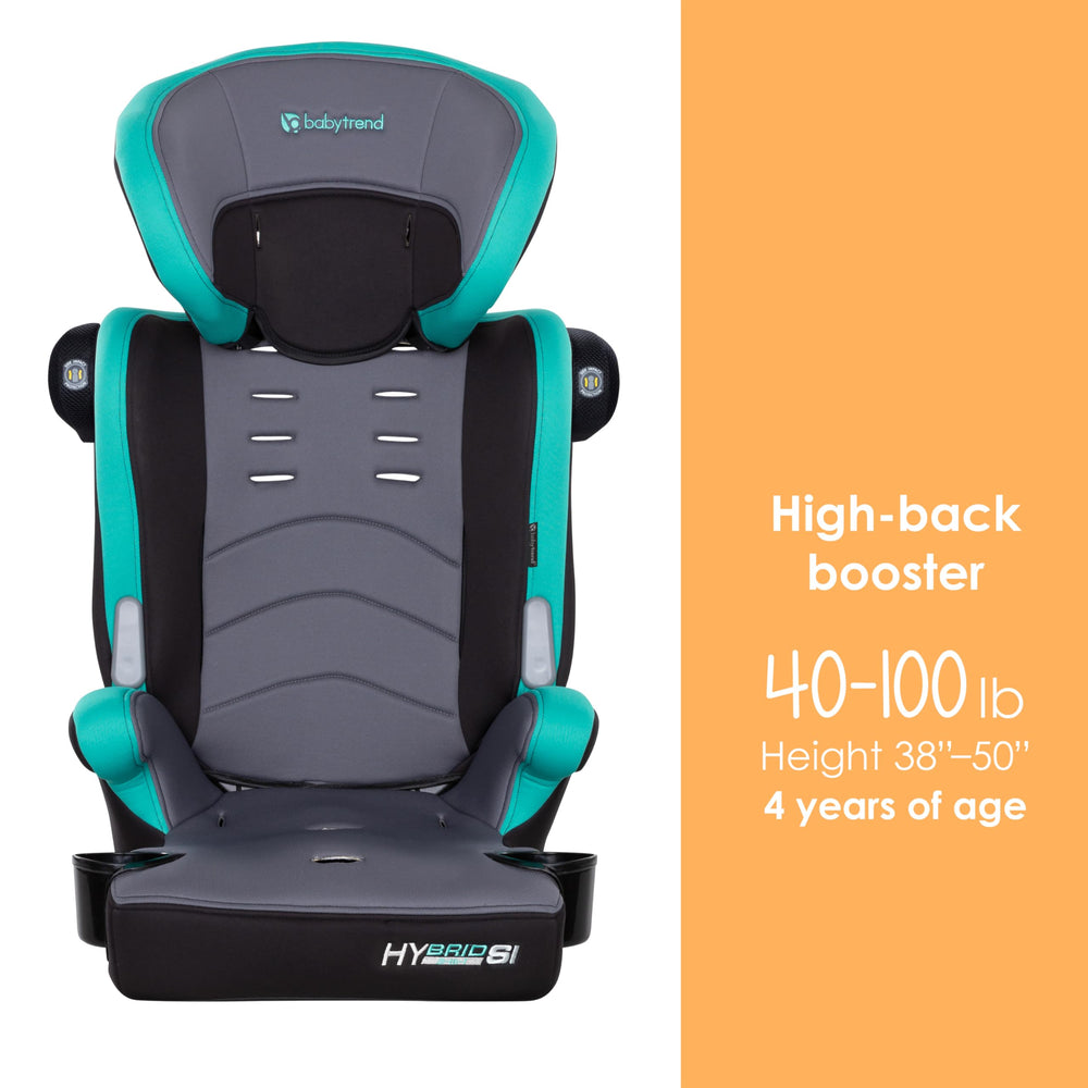 Baby Trend Hybrid SI 3-in-1 booster seat Hoboken Teal dual cup holders boost convenience
