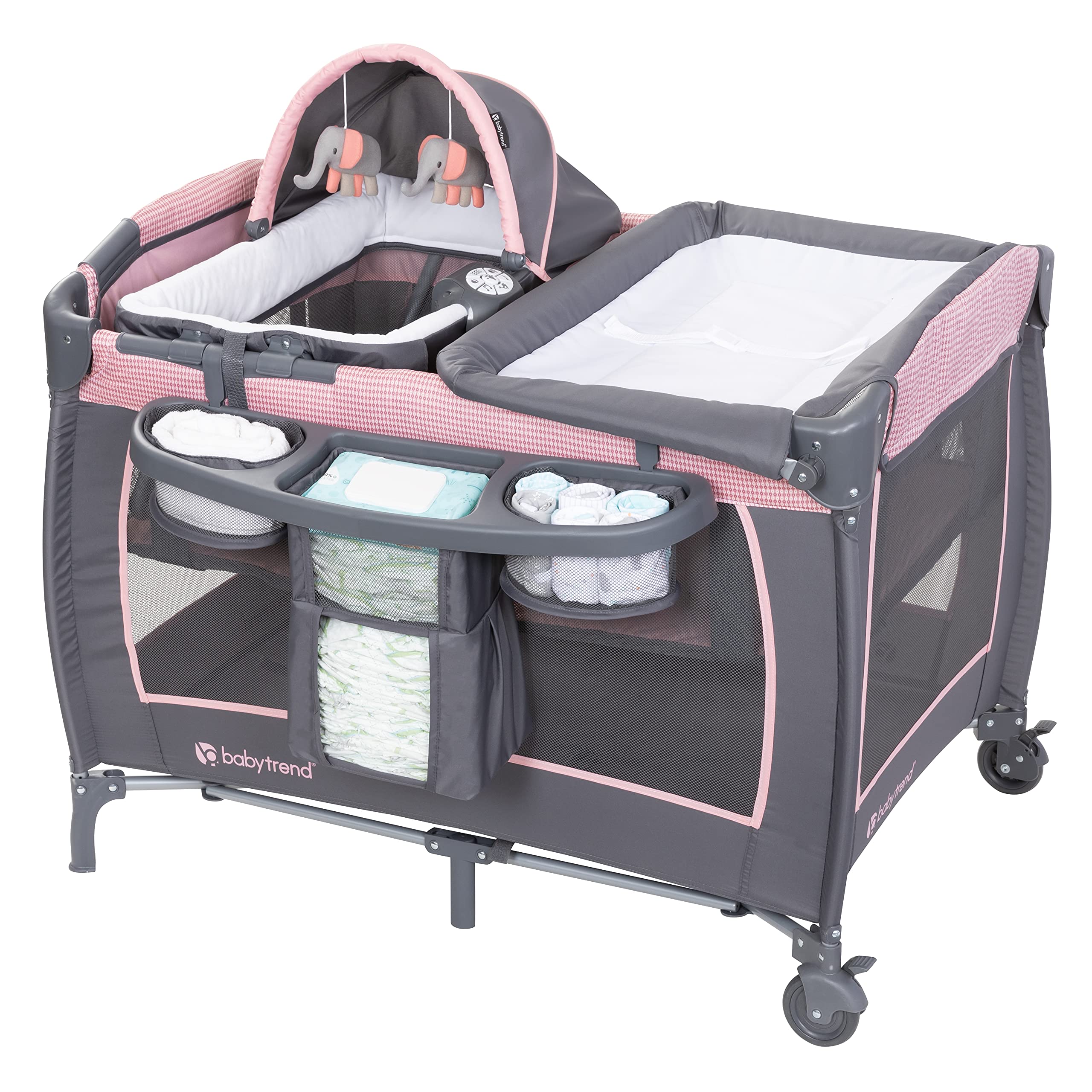 Baby Trend Lil' Snooze Deluxe III bassinet with canopy offers a cozy sleep-ready spot
