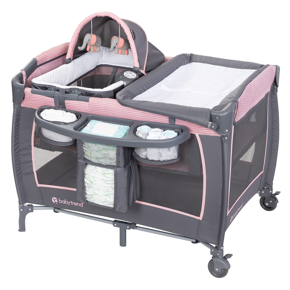 Baby Trend Lil' Snooze Deluxe III bassinet with canopy offers a cozy sleep-ready spot