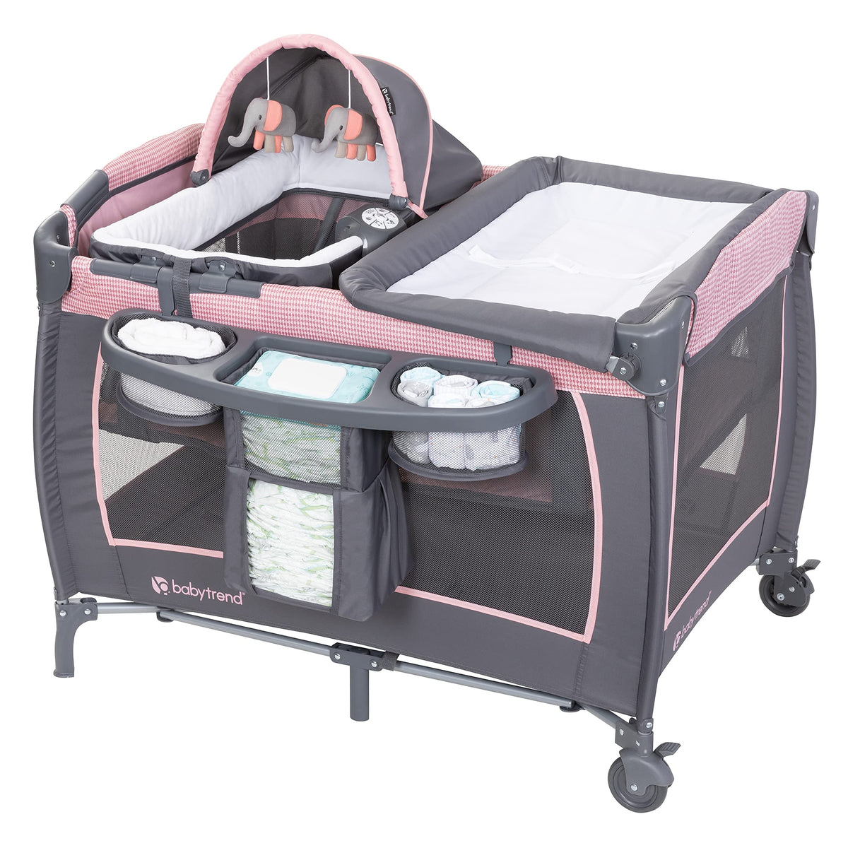 Baby Trend Lil' Snooze Deluxe III bassinet with canopy offers a cozy sleep-ready spot