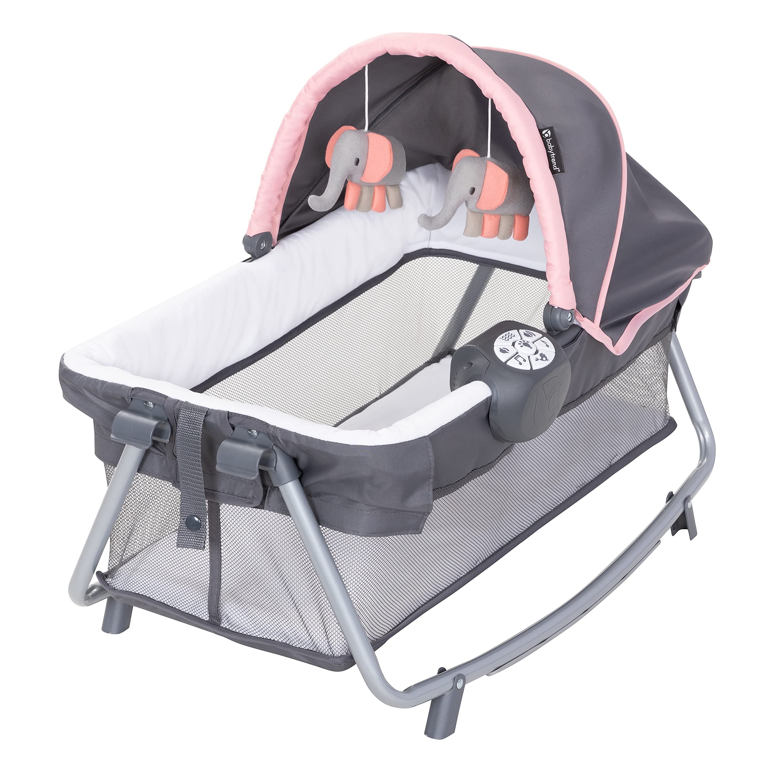 Removable full-size bassinet converts to a full playard space in Lil' Snooze Deluxe III
