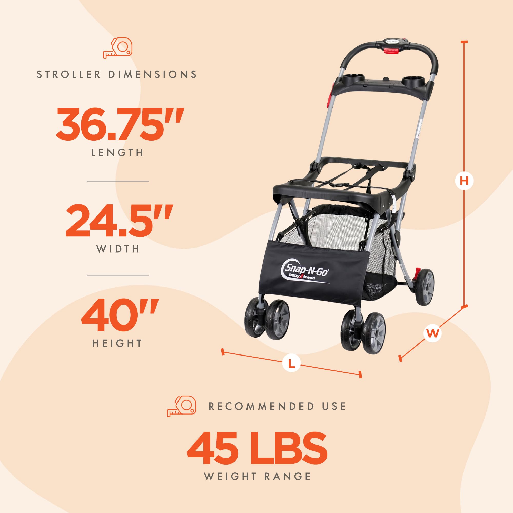 Baby Trend Snap N Go EX features a large storage basket for essentials.