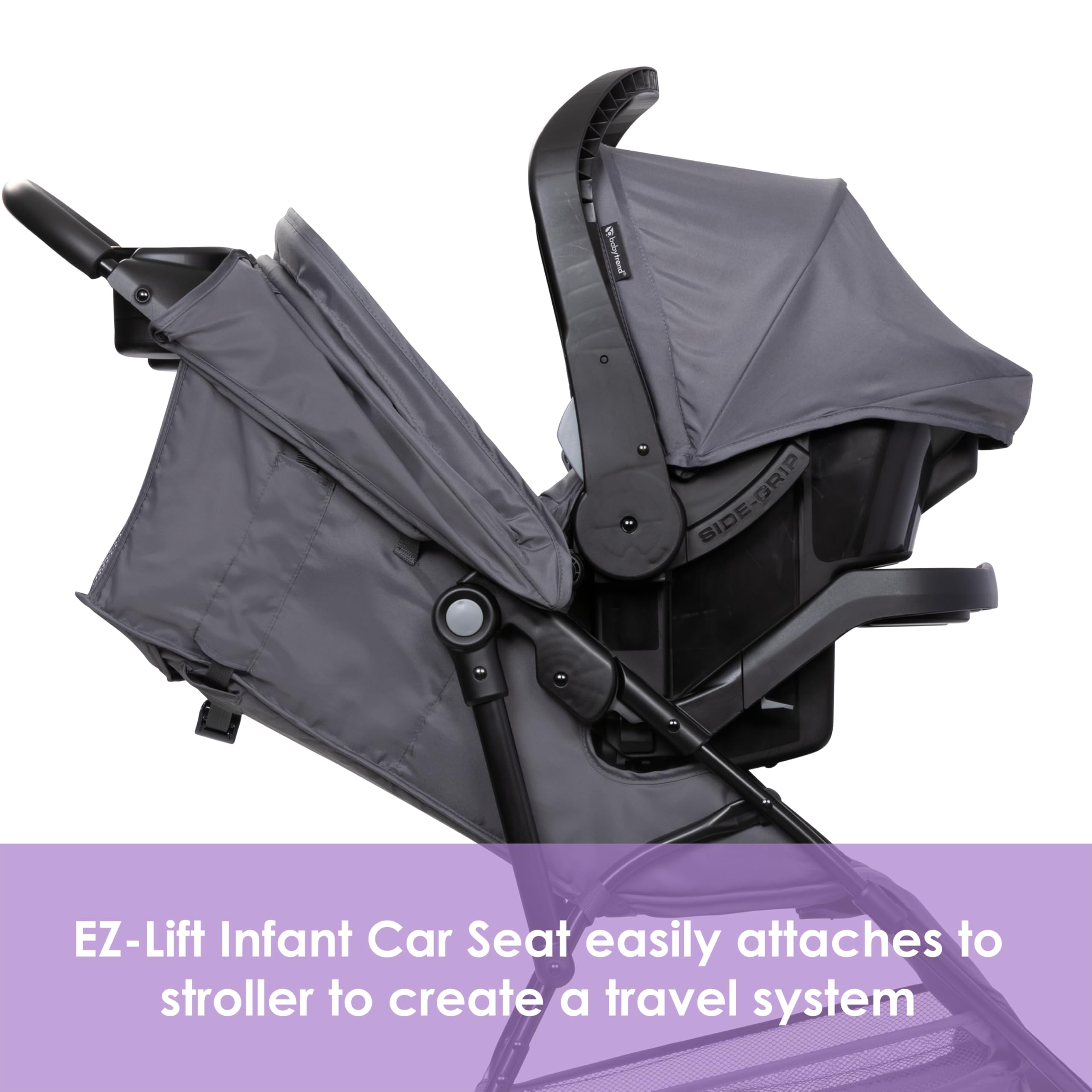 Large storage basket accessible from front and rear on Baby Trend Venture 3-Wheel Stroller