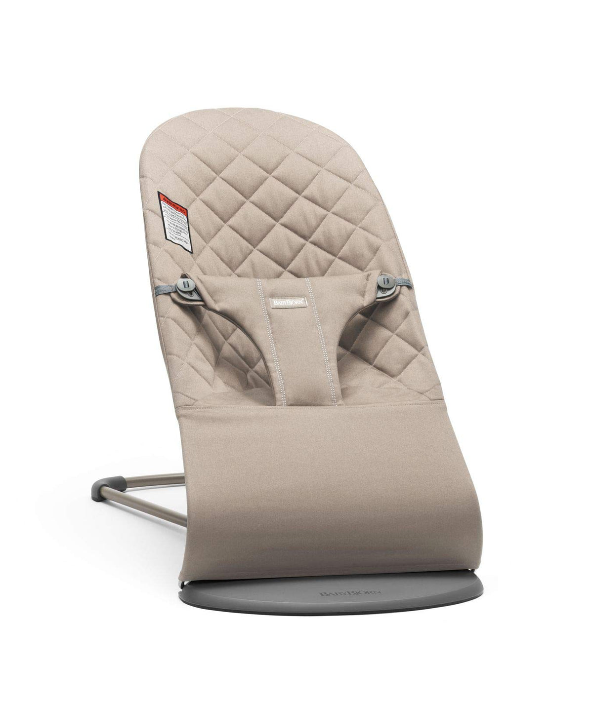 BabyBjörn Bouncer Bliss sand gray front view showing portable, lightweight design