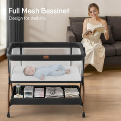 BabyBond bassinet full-mesh sides ensure airflow and easy visibility
