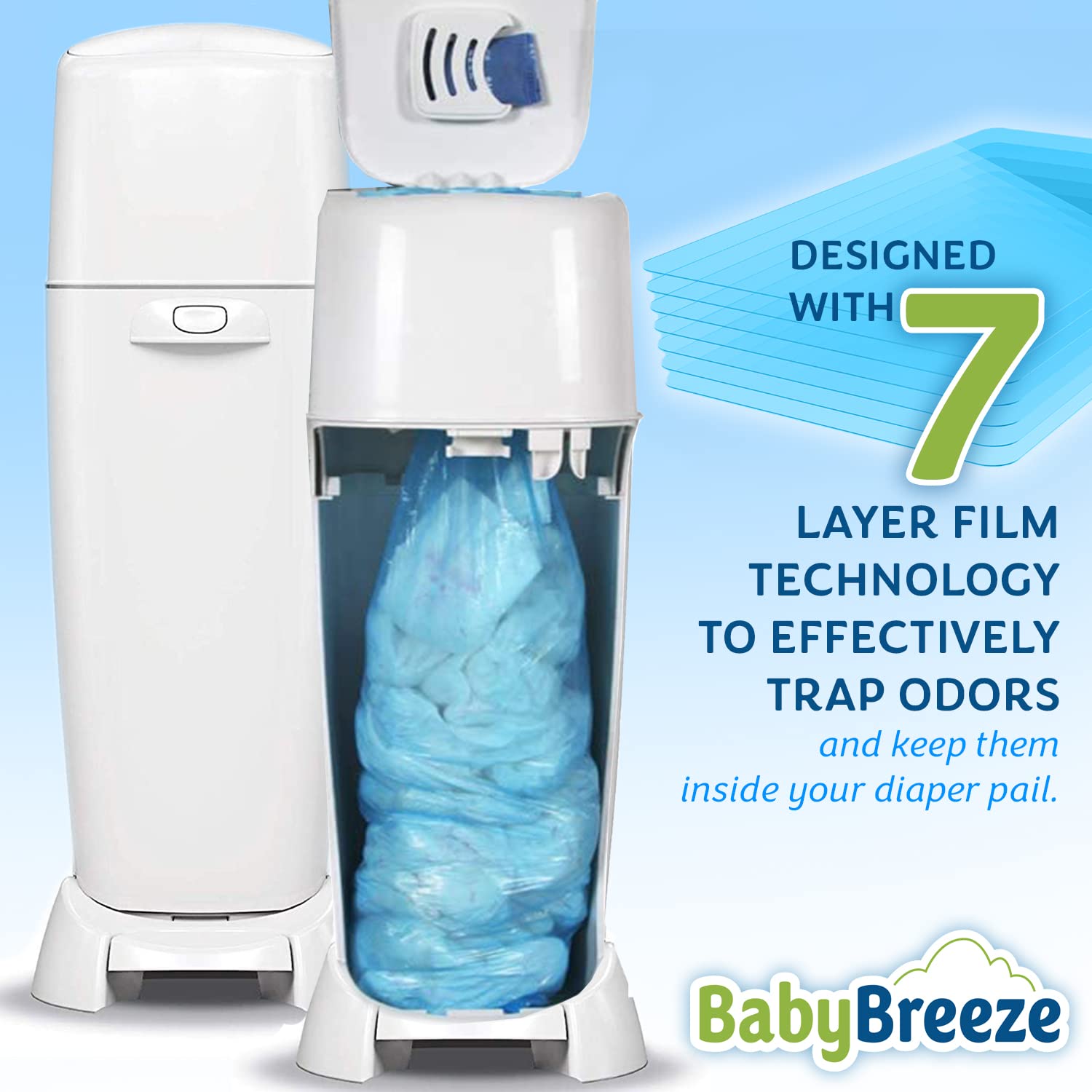 BabyBreeze seven-layer design traps odors and reduces smells.