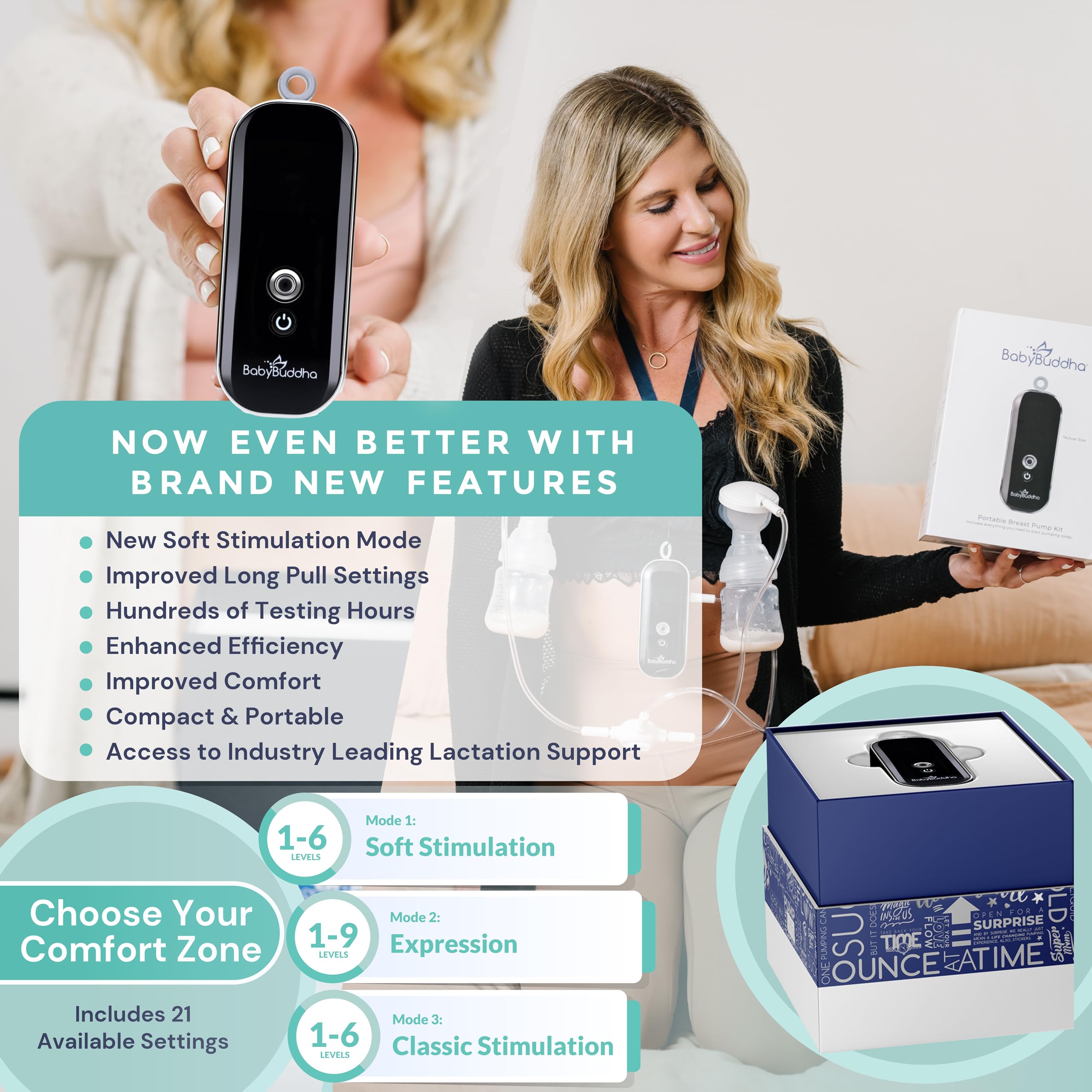 BabyBuddha 2.0 soft stimulation mode for gentle expression and comfort.