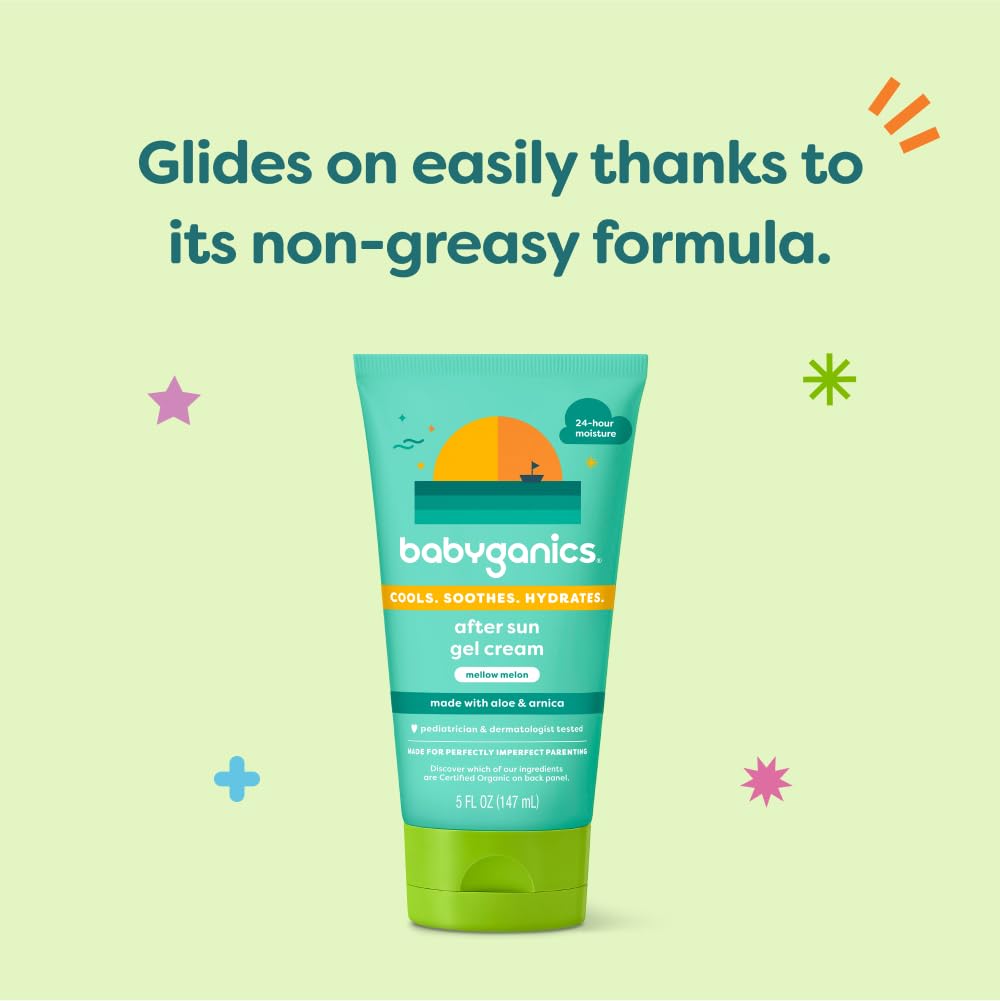 BabyGanics gel cream with aloe arnica calendula spearmint highlights natural skincare.