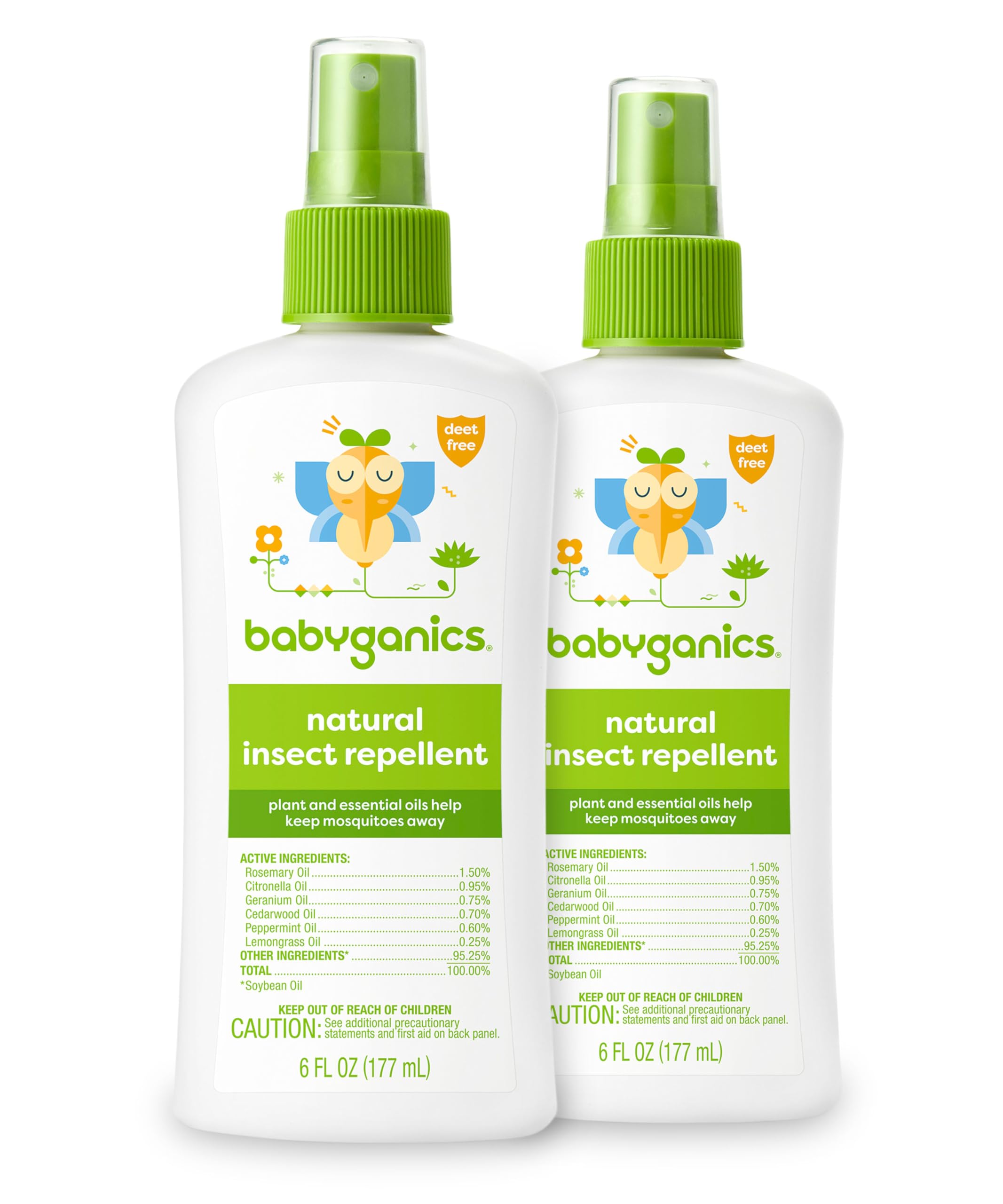 BabyGanics insect spray bottle 6oz for family outdoor protection.