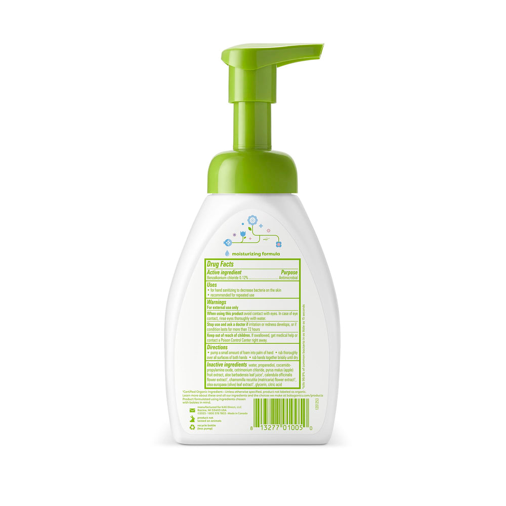 Babyganics moisturizing foaming sanitizer provides soft-feeling cleansing.