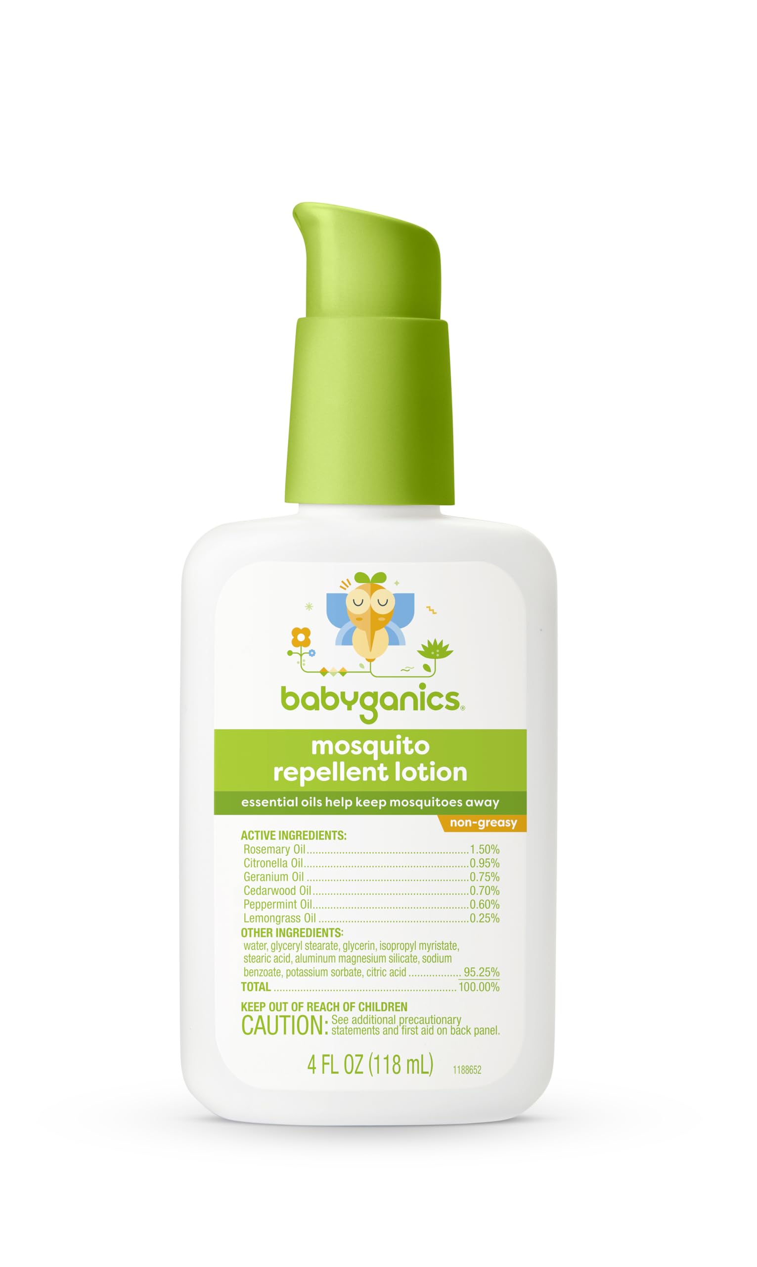 BabyGanics mosquito repellent lotion bottle with plant oils to keep mosquitoes away outdoors.