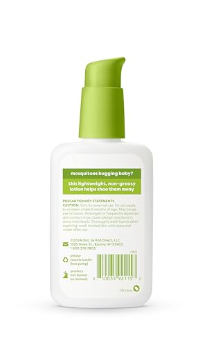 BabyGanics lotion pump showing non-greasy formula for easy outdoor application.