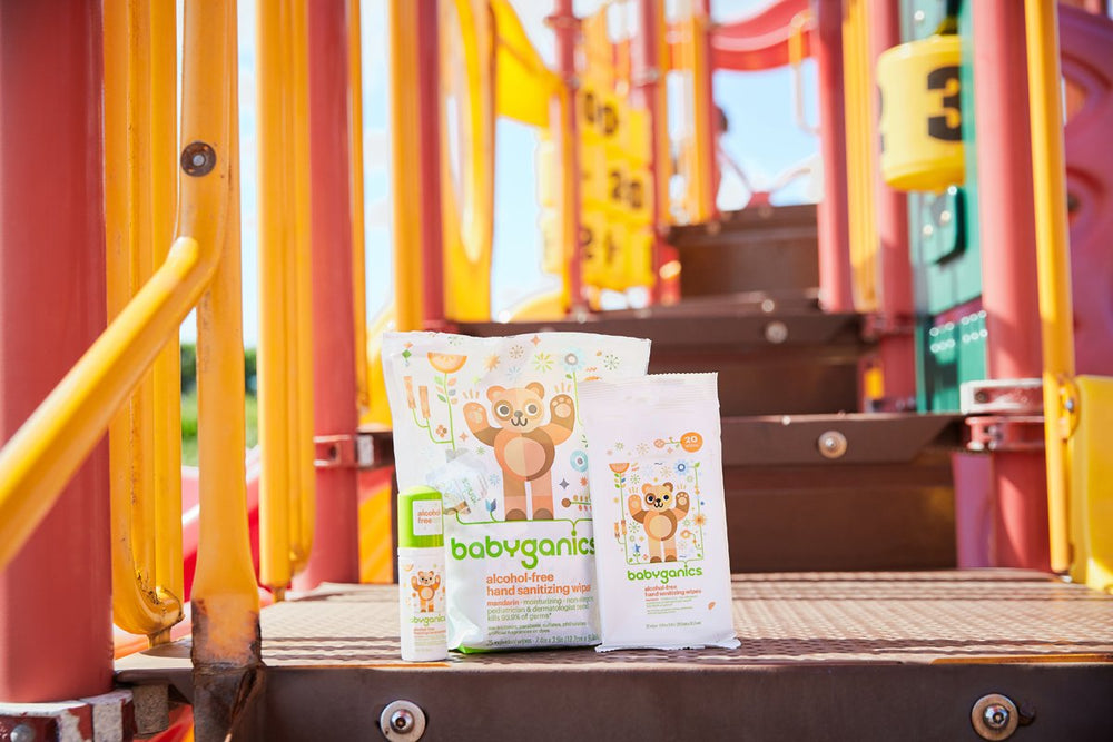 Babyganics compact travel bottle for easy diaper bag storage