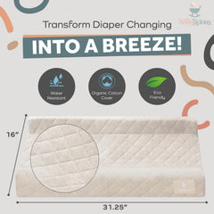 Babylicious contoured pad non-slip base helps keep changes steady on a dresser.