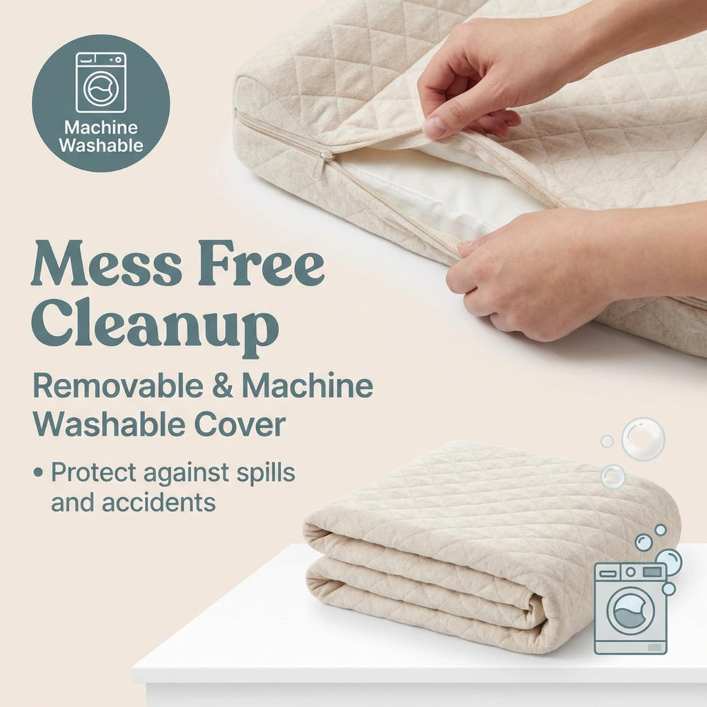 Babylicious contoured pad removable cover allows quick washing between uses.