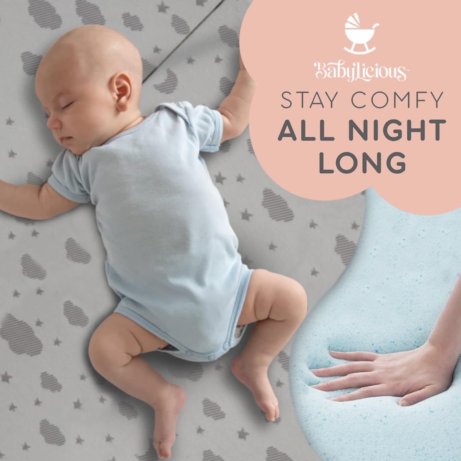 Babylicious high-density breathable foam provides reliable cushioning while staying cool.