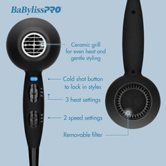 Ceramic technology delivers gentle, even heat for hair protection during drying