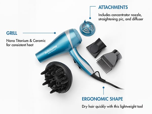 BaBylissPRO Hair Dryer with six heat and speed settings for versatile styling.