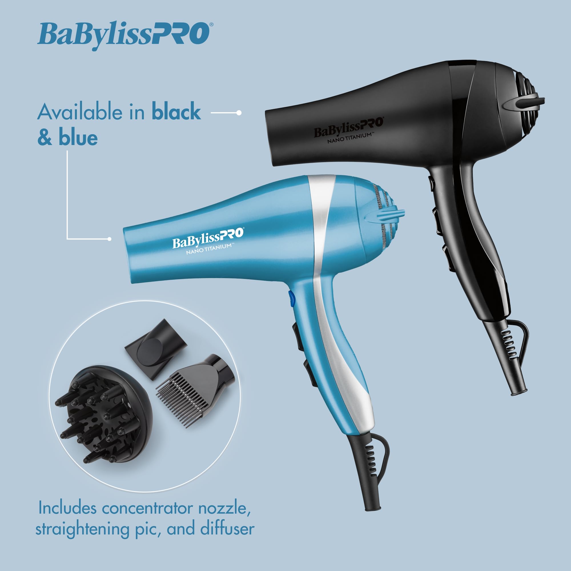 BaBylissPRO Nano Titanium Hair Dryer cool shot button for controlled cooling.