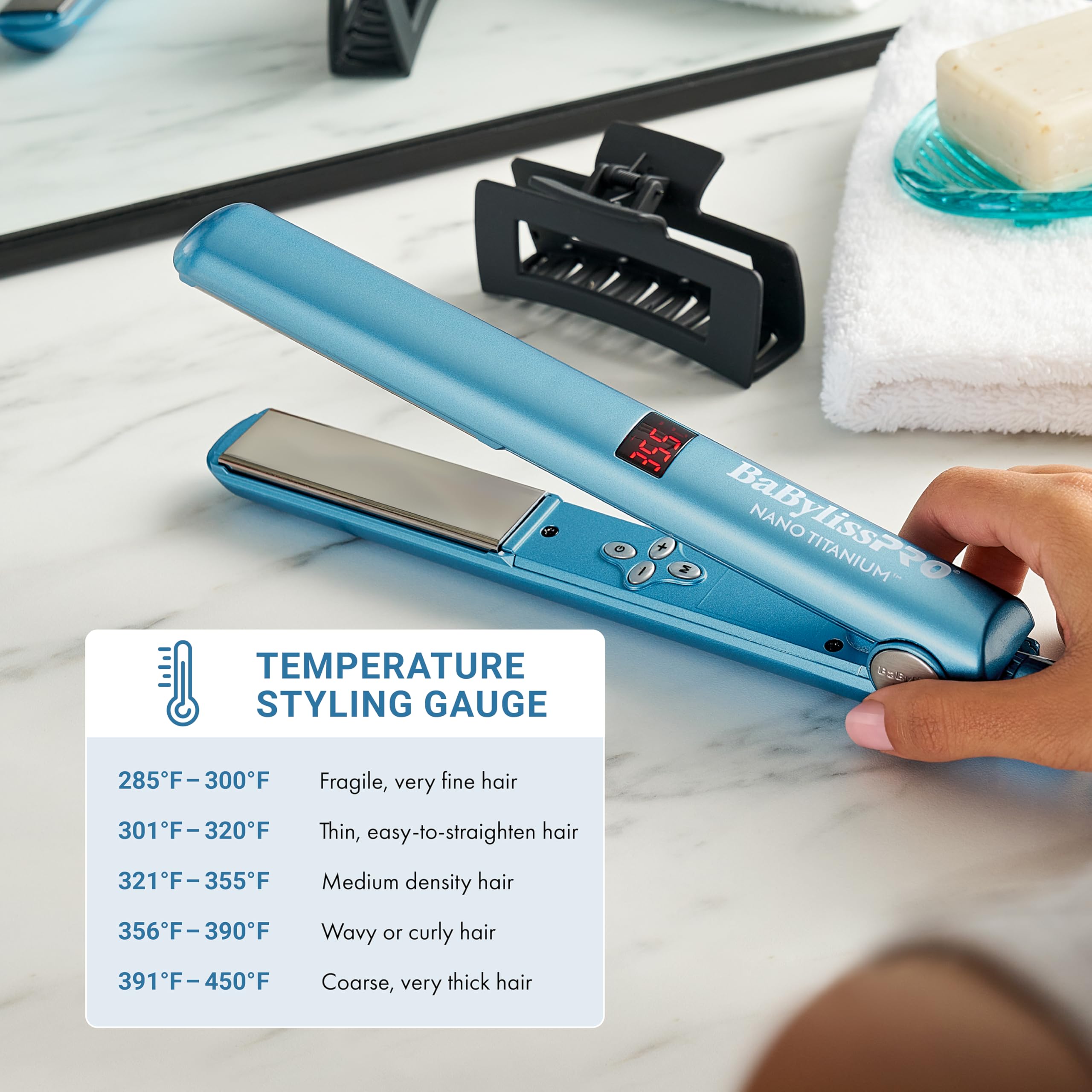 BaBylissPRO Nano Titanium floating plates ensure full hair contact