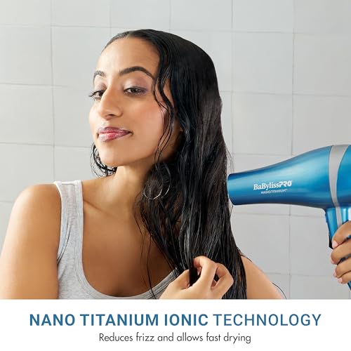 BaBylissPRO Nano Titanium Hair Dryer side view highlighting lightweight build for quick dries.