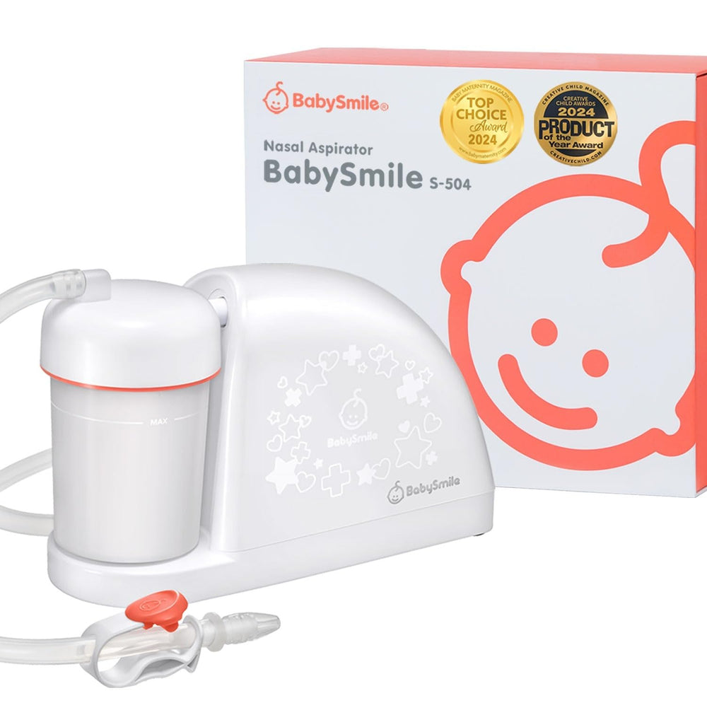 BabySmile S504 nasal aspirator front view with compact, gentle design for infant nose care.