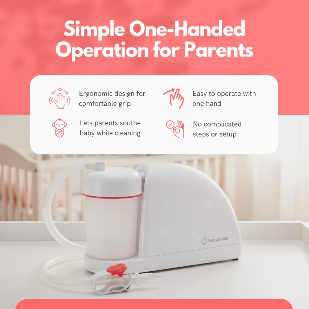 BabySmile S504 low-noise operation supports calm, peaceful nose care.