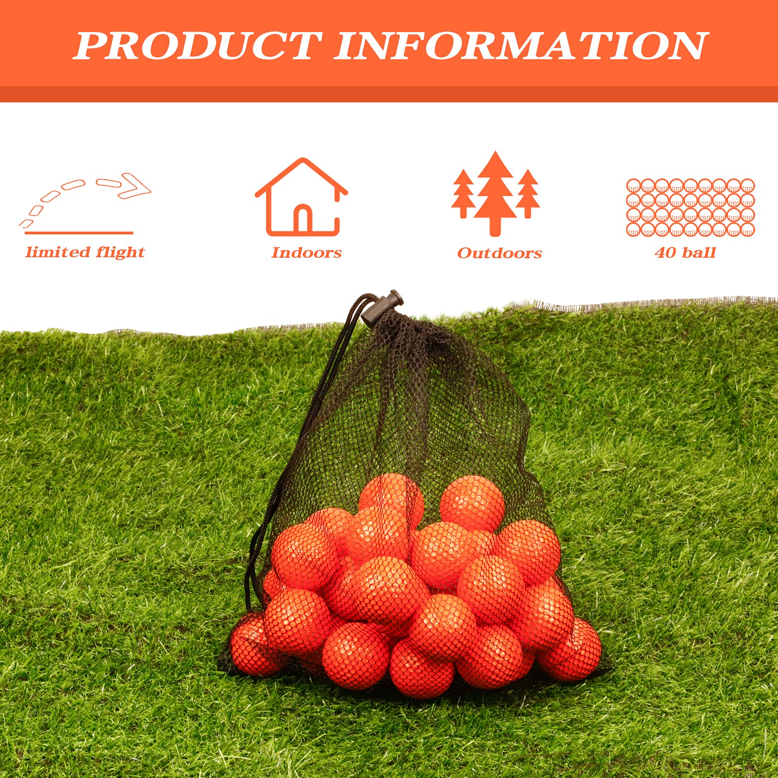 Bac-kitchen foam golf balls with tees, ready for practice sessions