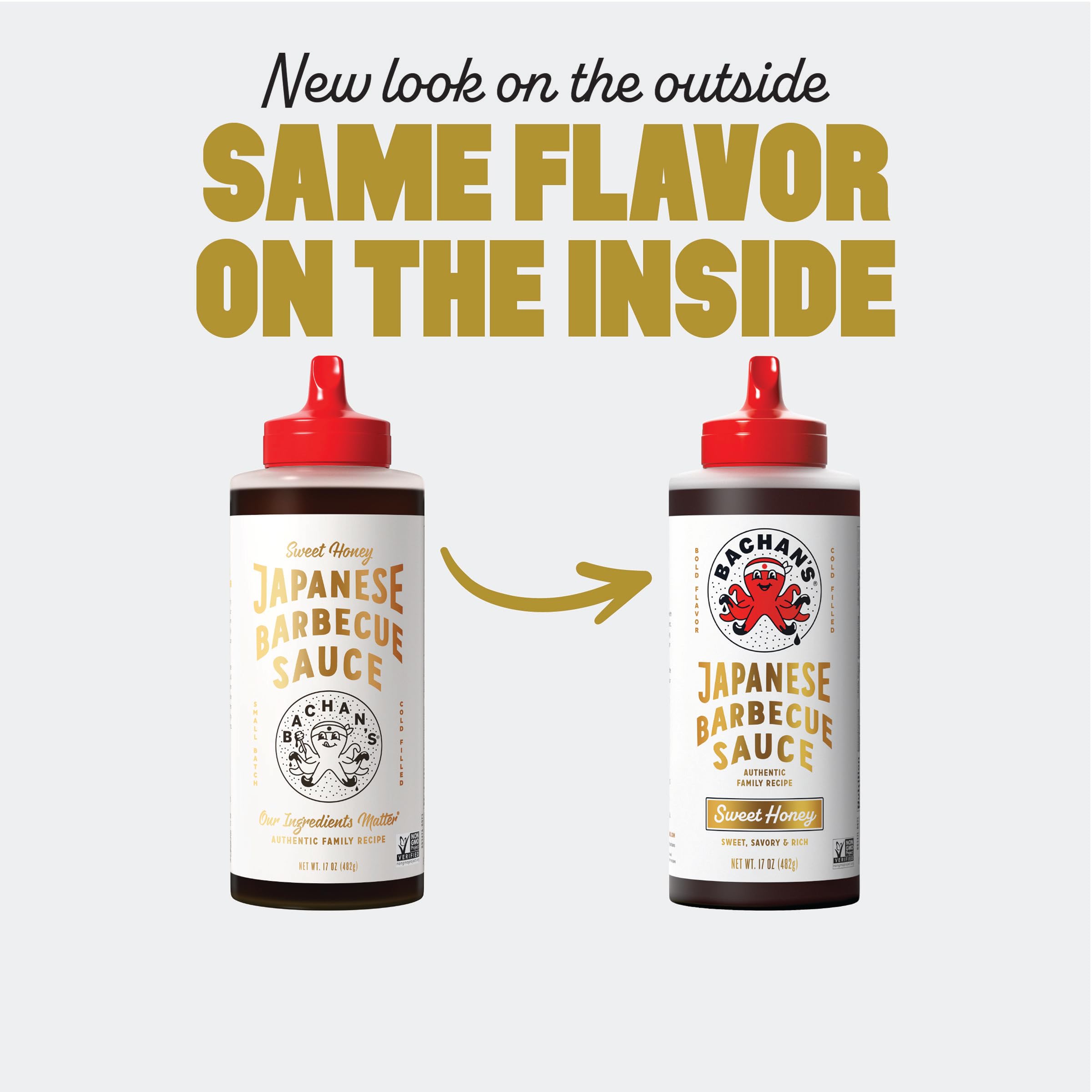Bachan's shelf-stable bottle sits in a pantry with simple ingredients.