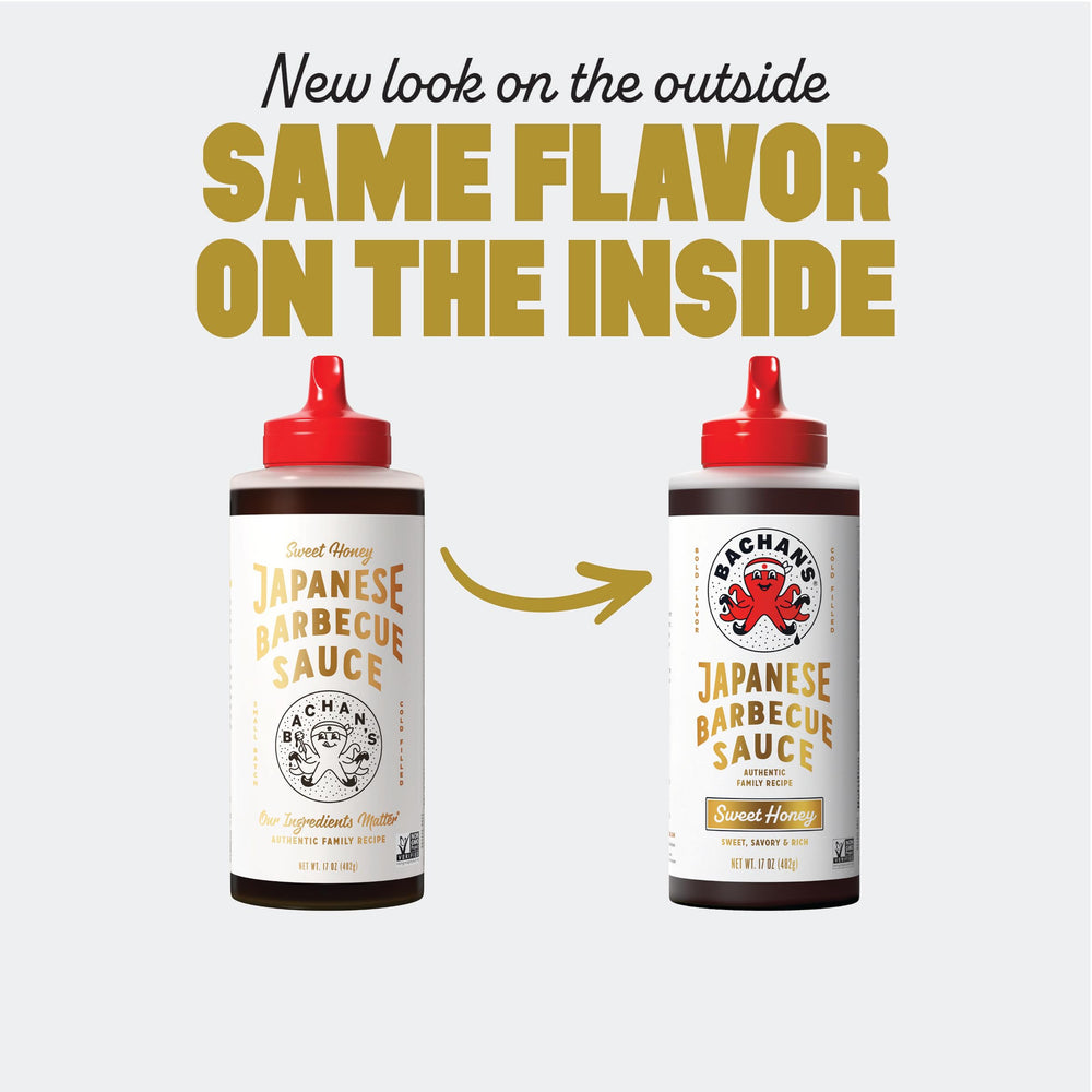 Bachan's shelf-stable bottle sits in a pantry with simple ingredients.