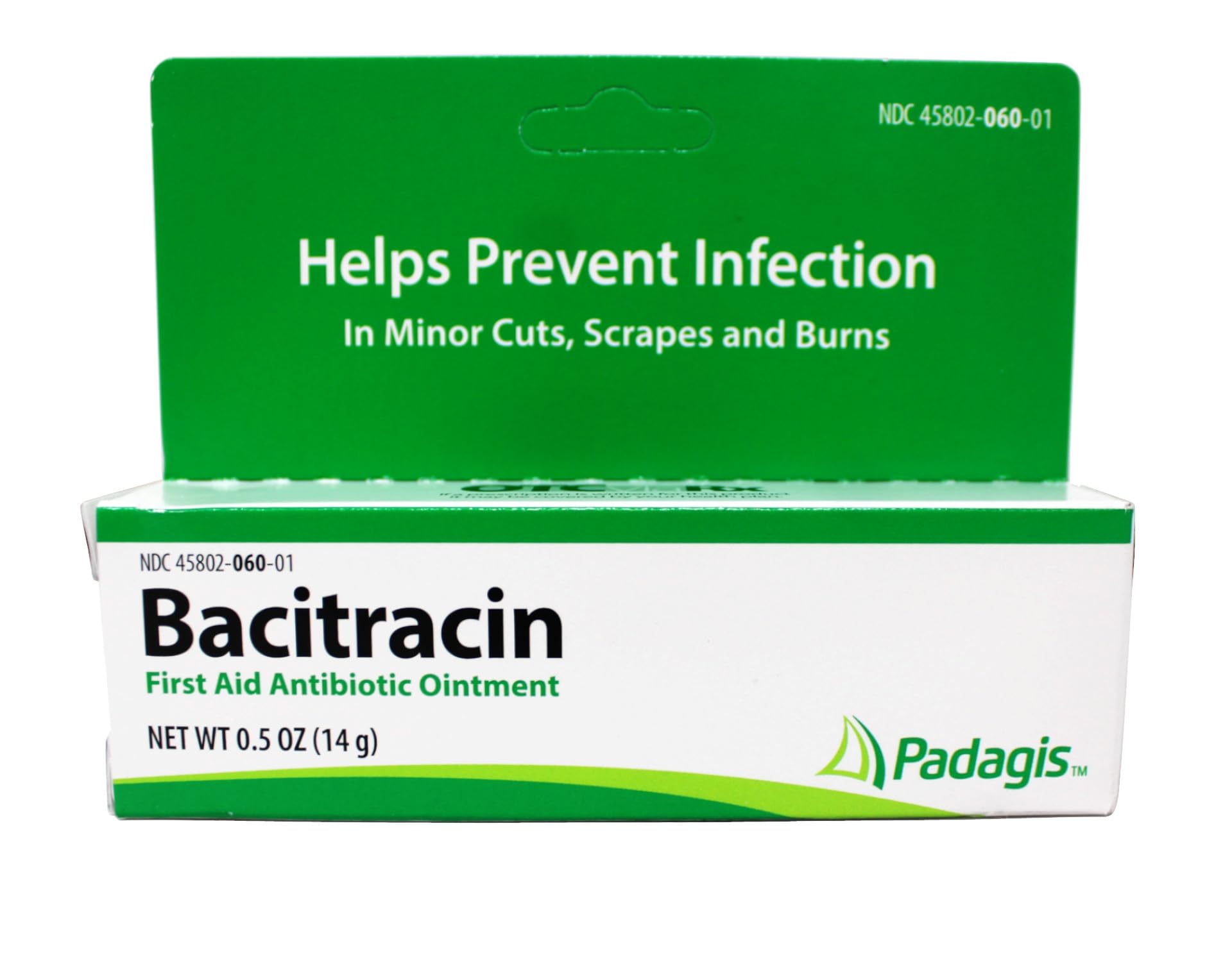 Bacitracin first aid ointment bottle front showing compact half-ounce size for on-the-go care.