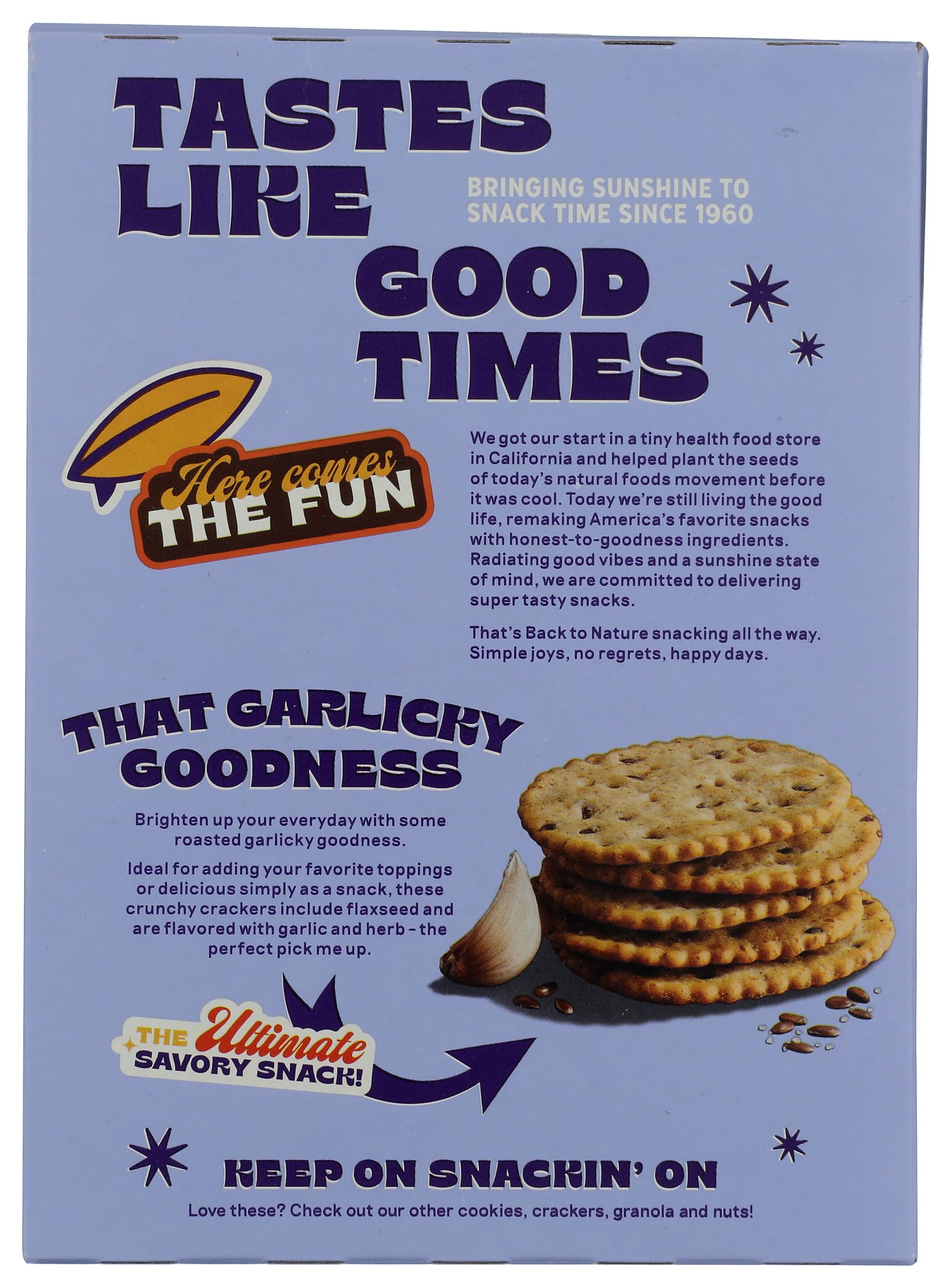 Back To Nature Roasted Garlic & Herb Crackers close-up texture shows wholesome stoneground wheat.