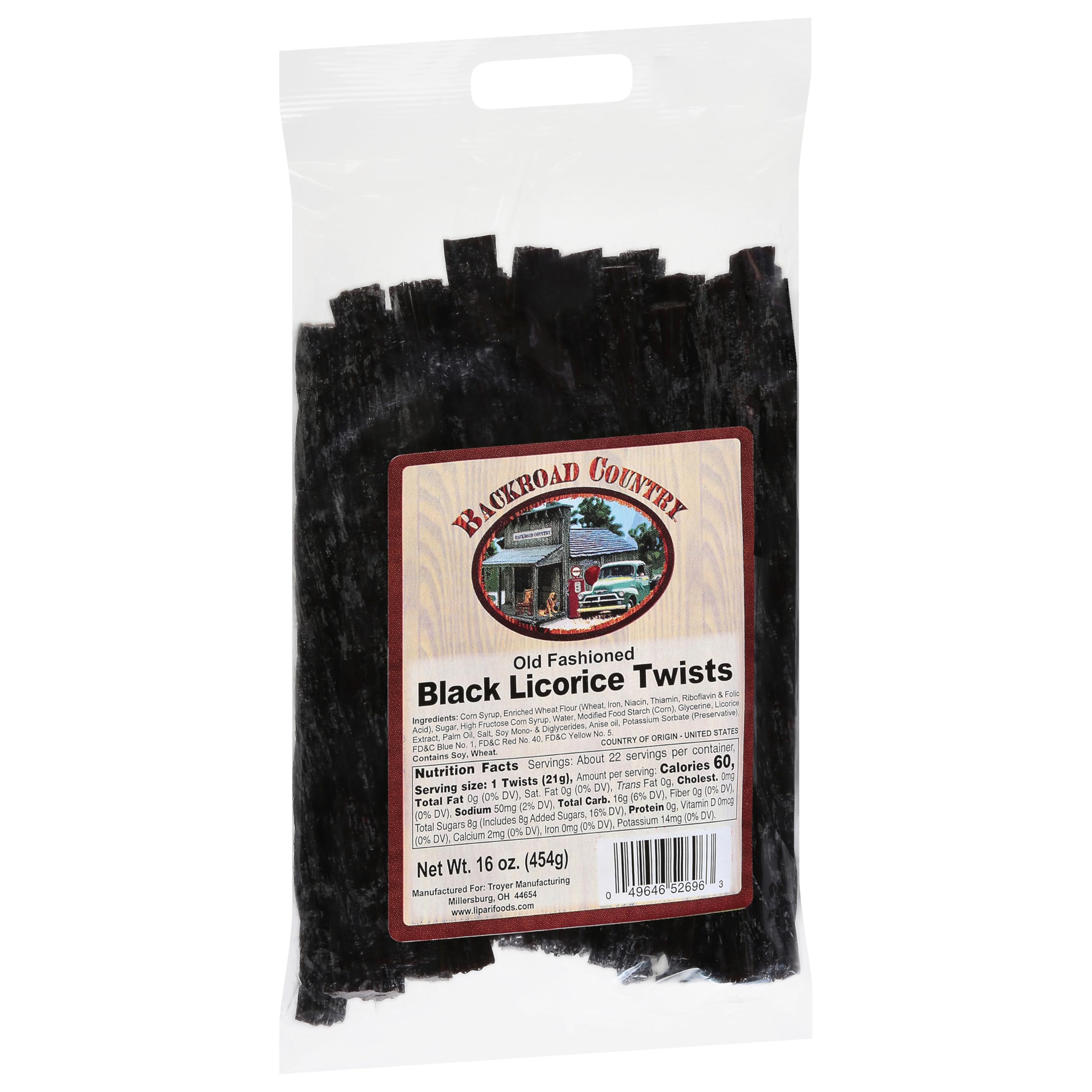 Backroad Country licorice on-shelf display emphasizes USA-made premium ingredients.