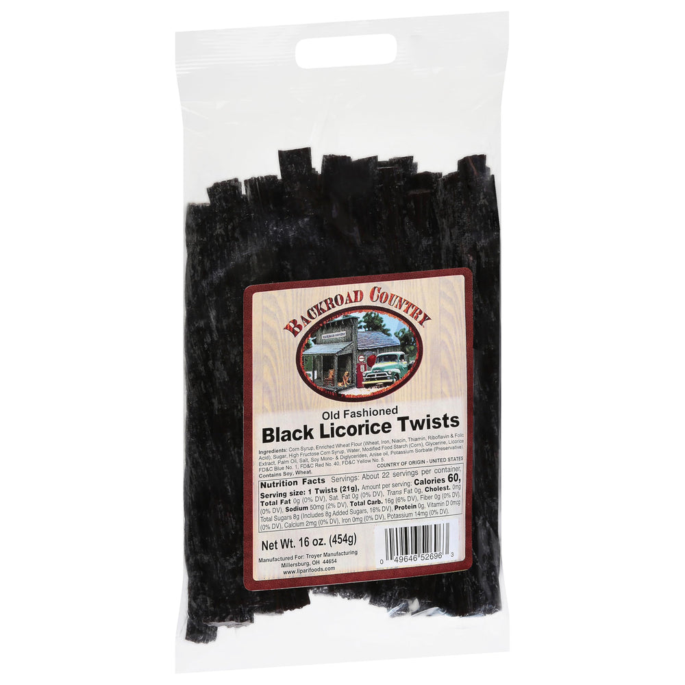 Backroad Country licorice on-shelf display emphasizes USA-made premium ingredients.