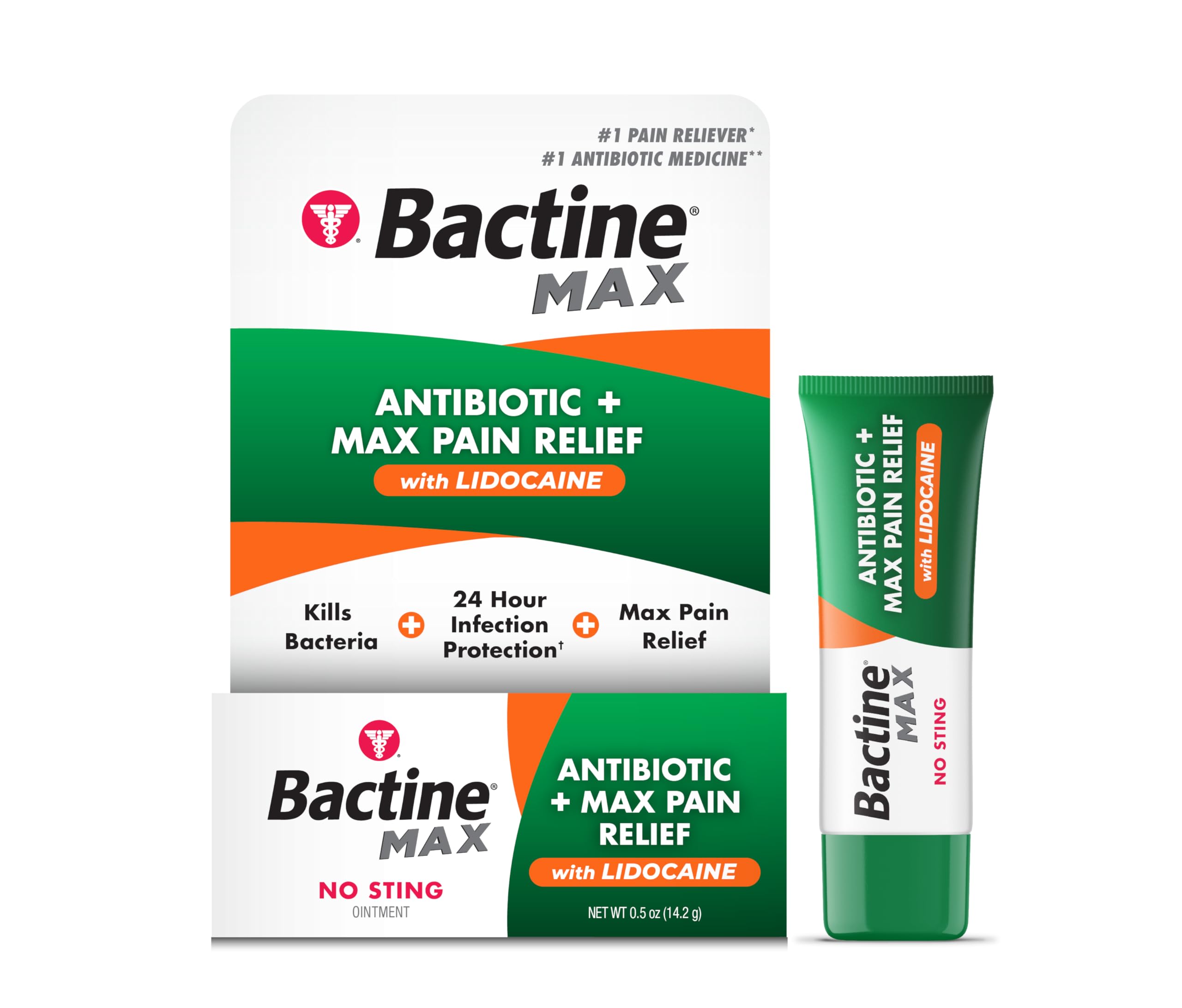 Bactine MAX antibiotic ointment bottle with lidocaine for fast pain relief.