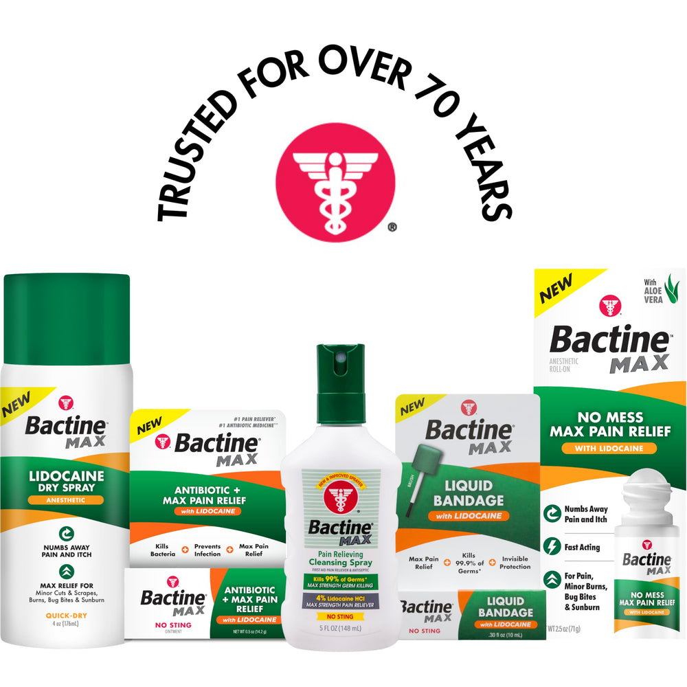 Bactine Max Dry Spray in a bathroom setting ready for minor injuries.