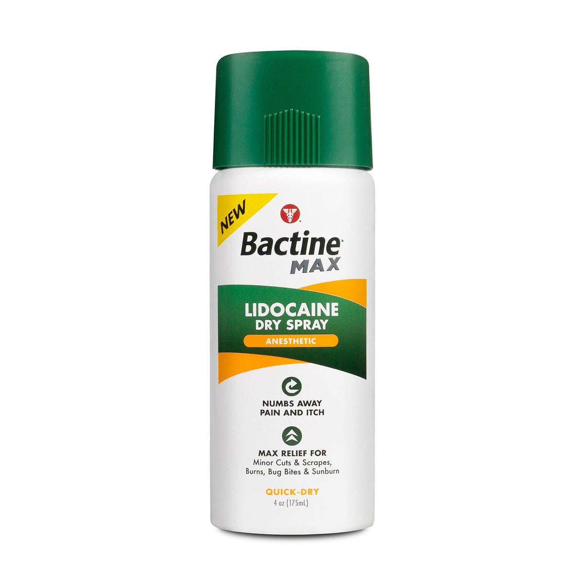 Bactine Max Dry Spray bottle shows fast numbing and cooling relief.