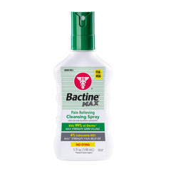 Bactine MAX spray bottle front showing branding and quick pain relief capability.