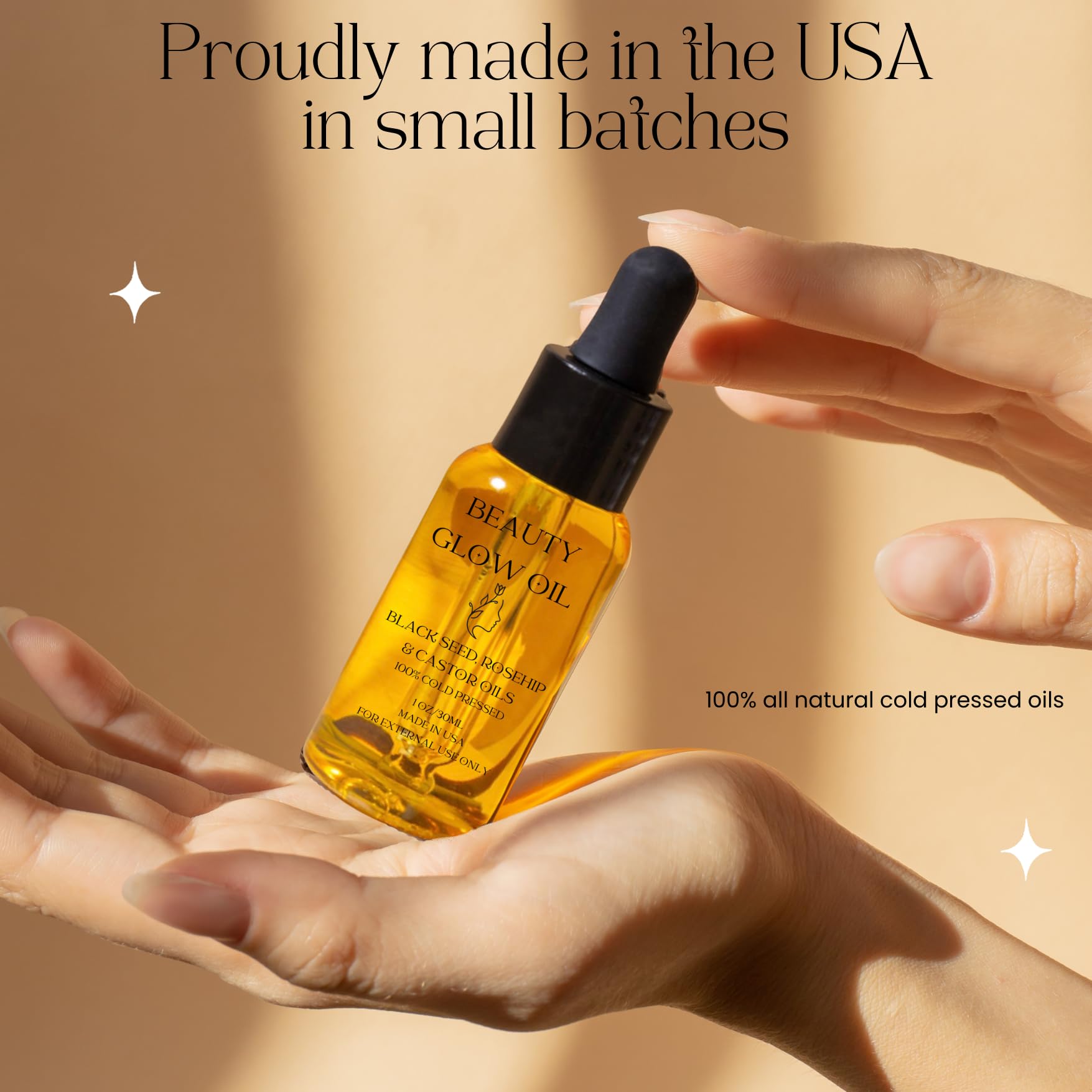 Close-up of Bad Dog Beauty Glow Oil USA-made small-batch label