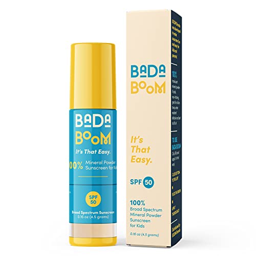 Bada Boom SPF 50 mineral powder close-up showing translucent, non-greasy finish.