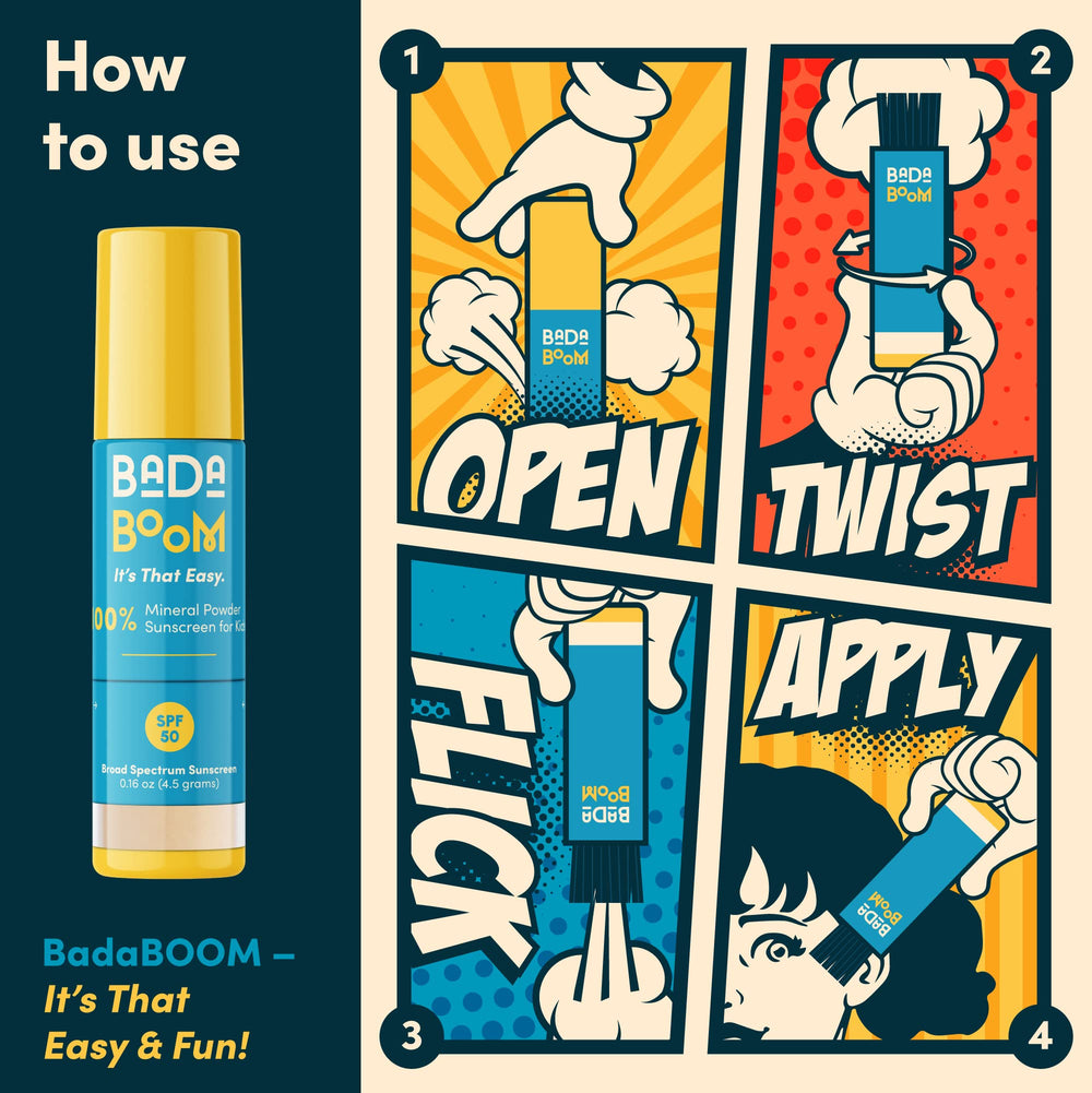 Bada Boom sunscreen on the go for quick outdoor protection.